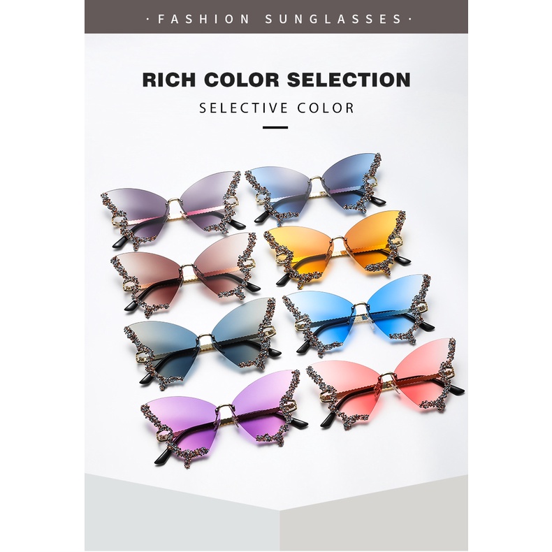 Kính Mát Hình Bướm Không Gọng Mẫu Mới 2023 Phong Cách Âu Mỹ Cho Nữ