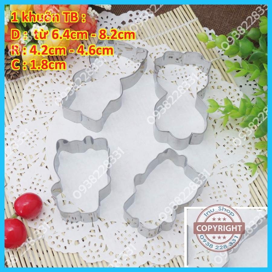 HCM - Bộ 4 khuôn cutter inox mẫu hình Kitty cắt bột nướng bánh quy hình mèo Hello Kitty