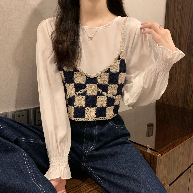 Áo 2 dây croptop len kẻ sọc phong cách retro MS622