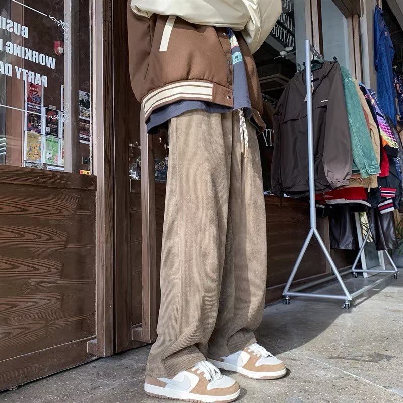 BEFOYI Men's Corduroy Pants Korean Retro Loose Relaxed American High Street Spring and Autumn Straight Leg Pants Brown Size M-3XL SLC103