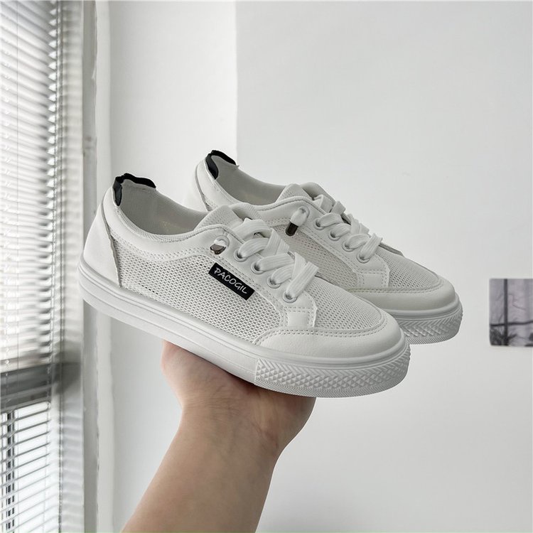 Giày Thể Thao Cao Su Đế Bằng Phối Ren Lưới Màu Trơn 3-5cm