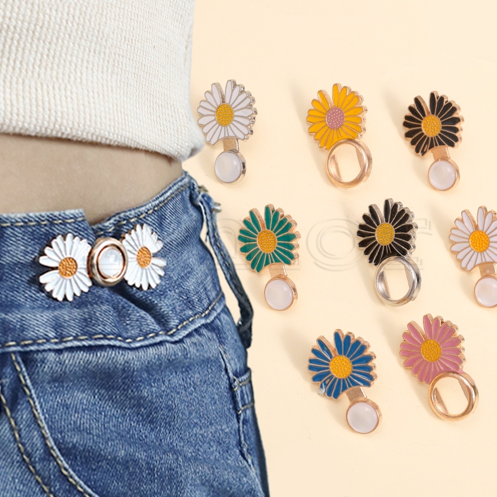 Set 2 Kẹp Quần Jean / Chân Váy Đính Nút Bằng Kim Loại Hình Hoa Cúc Nhỏ Không Đường May Có Thể Điều Chỉnh