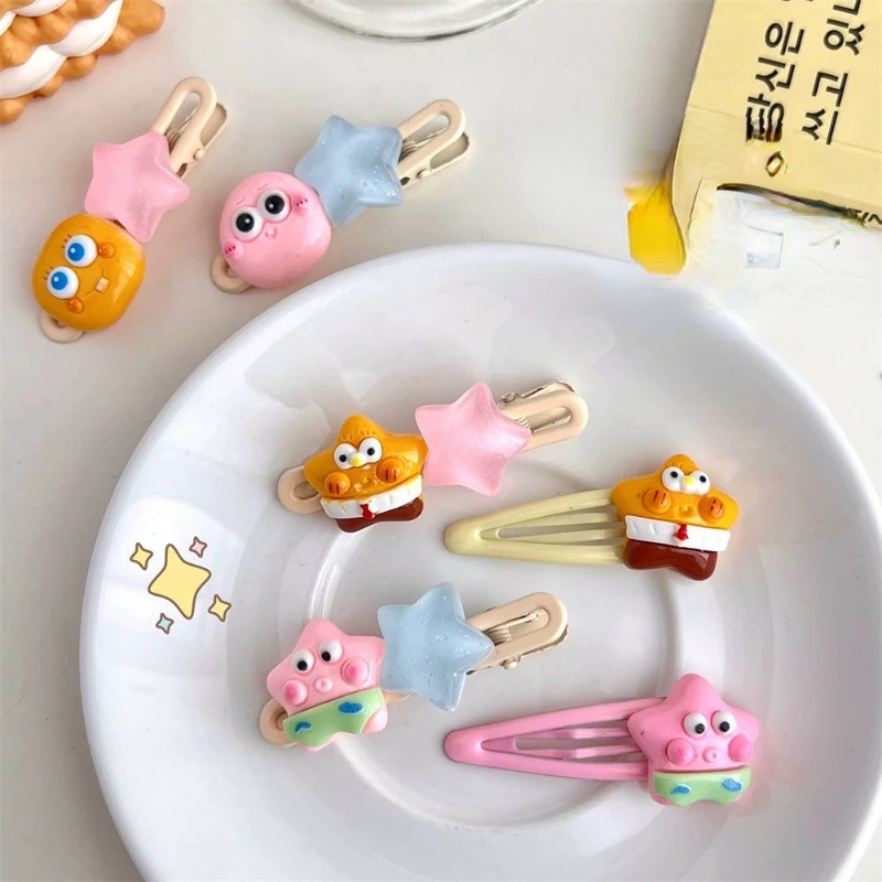 Kẹp Tóc Hình Bọt Biển / Vuông Lượn Sóng Họa Tiết Hoạt Hình Dễ Thương Thời Trang Mùa Hè Cho Bạn Gái
