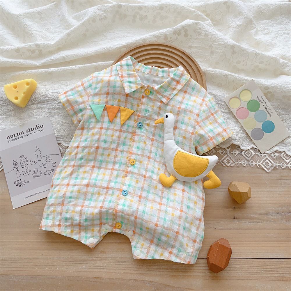 Bộ Áo Liền Quần Tay Ngắn In Hình Vịt Dễ Thương Thời Trang Mùa Hè Cho Bé