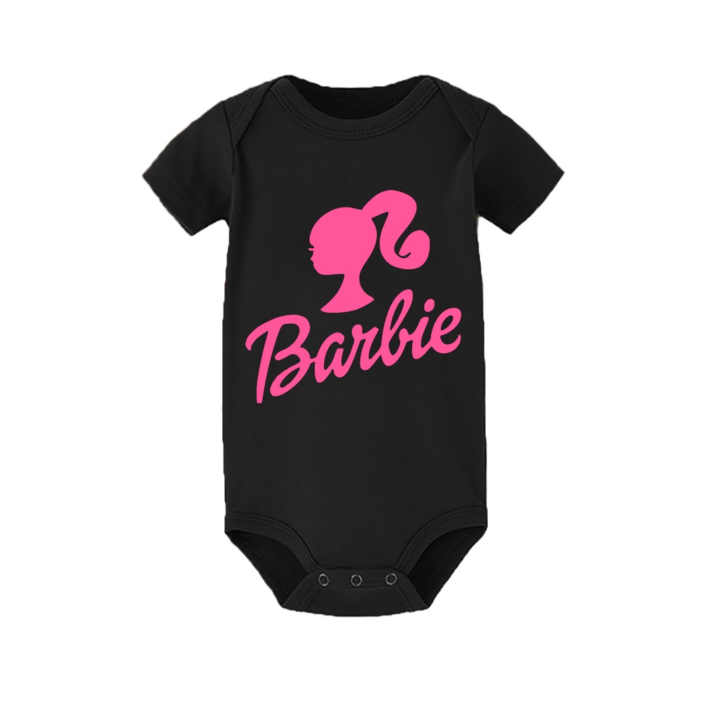 Áo Liền Quần Ngắn Tay In Chữ barbie Cho Bé Gái Sơ Sinh