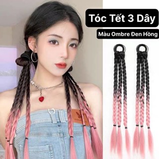 Tóc Giả Tết Dây Cột Gồm 3 Dây Tết Màu OMBRE Dài 45cm (giá 1 bên), Tóc Giả Y2K Cho TeenGirl MyBaby