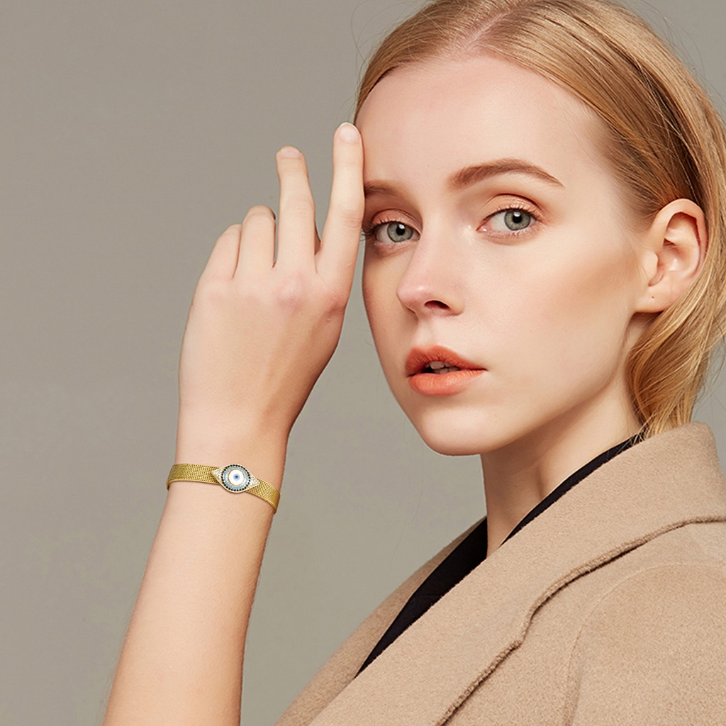 Vòng Tay Mạ Vàng 18K Đính Đá Zircon 8MM Có Thể Điều Chỉnh Kích Thước