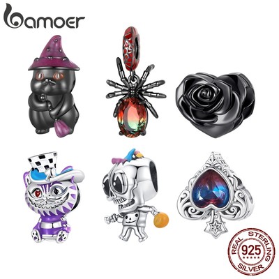 Bamoer Mặt Dây Chuyền Bạc 925 Hình Mèo Và Nhện Đen