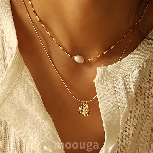 Moouga / Dây Chuyền Ngọc Trai Tự Nhiên Thời Trang Âu Mỹ Cho Nữ
