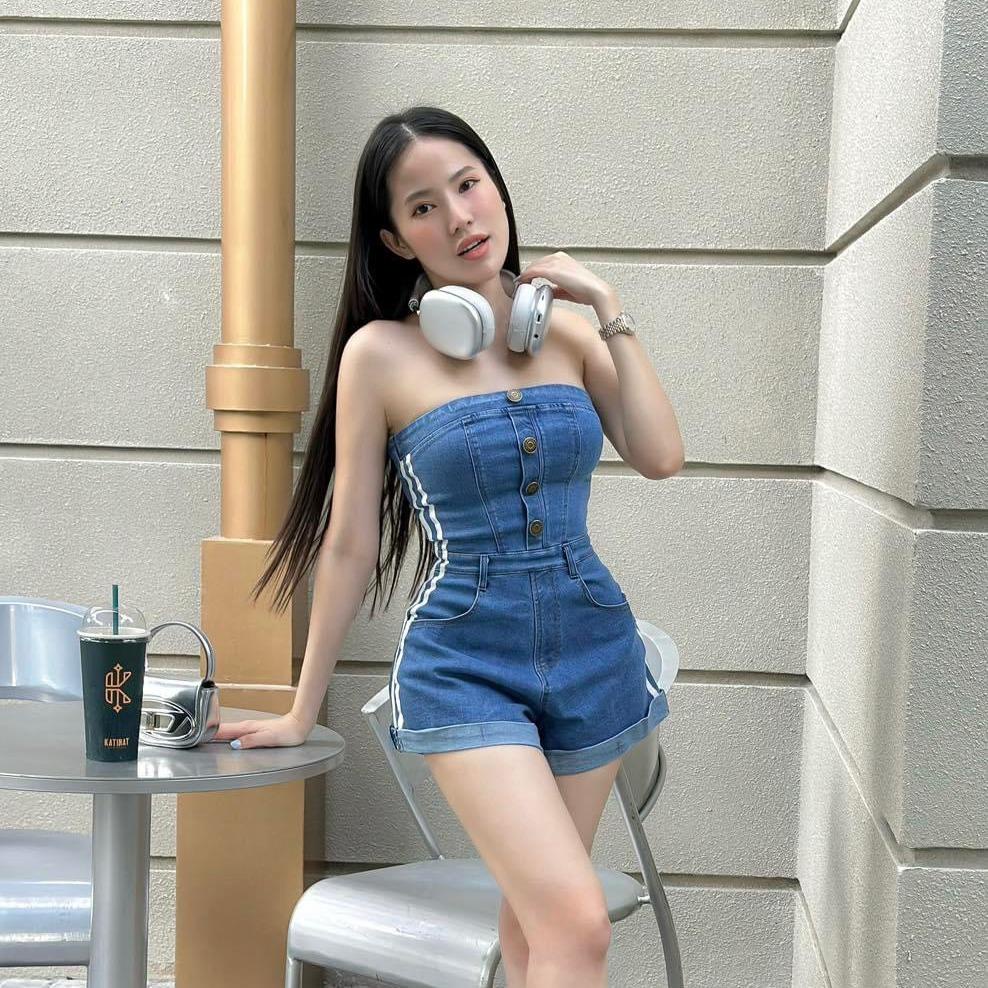 M594 - Jum jeans đùi áo quây quần sooc phối sọc trắng đi phố