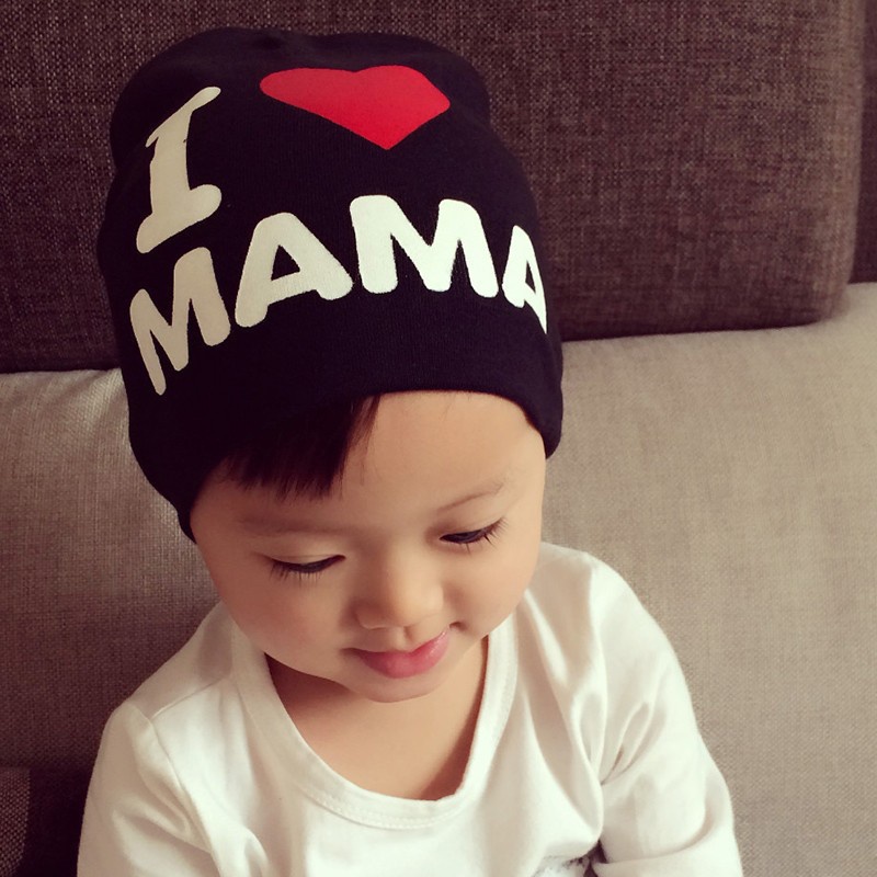 Mũ Trùm Đầu In Chữ I Love PAPA MAMA Dễ Thương Cho Bé
