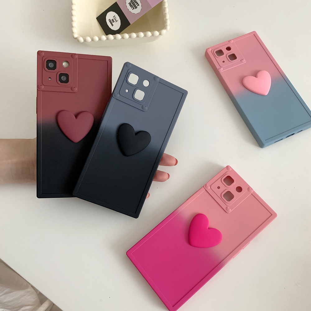 Ốp Điện Thoại Họa Tiết Trái Tim 3D Màu Gradient Cho iPhone 14 Pro Max 14Pro 14 13 Pro Max 12 Pro Max 11