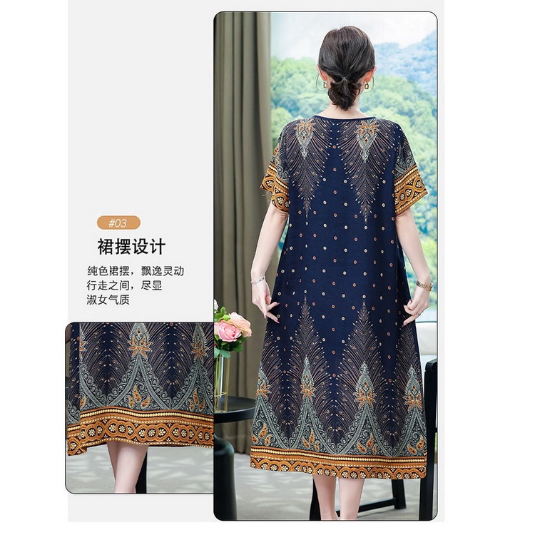 Đầm Mùa Hè Cao Cấp Tay Ngắn Kích Thước Lớn In Họa Tiết Phong Cách Mới 2023 Cho Nữ Trung Niên