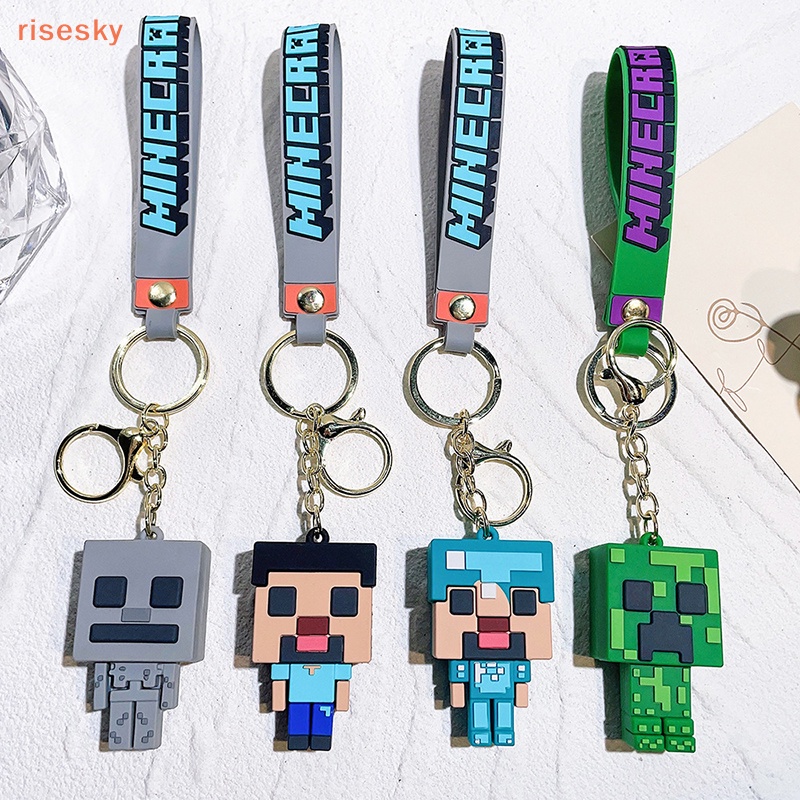 Móc Khóa Cao Su Mềm Hình Búp Bê Minecraft 3D Dễ Thương