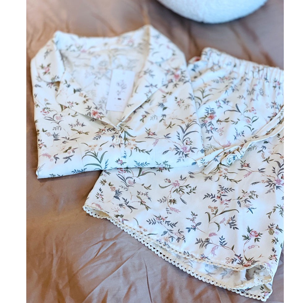 Bộ Đồ Ngủ Lụa Ngắn Tay In Họa Tiết Hoa Hồng Thời Trang Xuân Hè Cho Nữ
