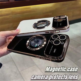 Ốp Điện Thoại Mềm Mạ Điện Có Vòng Kim Loại Từ Tính Bảo Vệ Ống Kính Máy Ảnh Cho iPhone 14 Pro Max 12 13 14 Pro Max 14 Plus