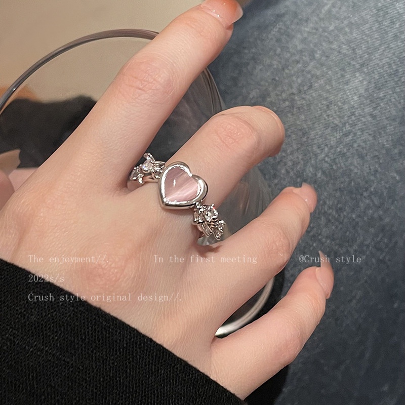 Pink love opal vòng hợp kim mở có thể điều chỉnh cho phụ nữ phụ kiện thời trang bữa tiệc quà tặng đơn giản
