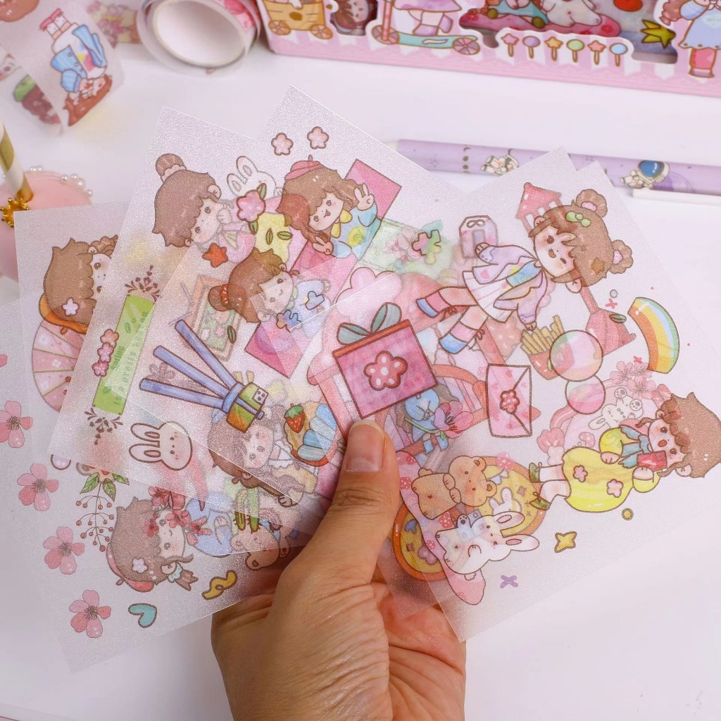 Hộp sticker và băng keo dán trang trí sổ lưu niệm DIY họa tiết hoạt hình dễ thương SHERI