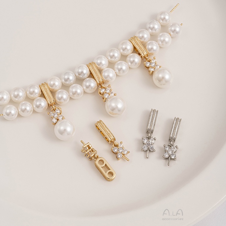 █diy゜14k●1 Vật Dụng 1 Món°Giá Đỡ Hạt Mắt Cừu / Vàng 14k Đính Đá Zircon Hai Hàng Thủ Công diy