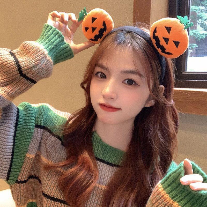 Băng Đô Cài Tóc Rửa Mặt Bằng Lông Nhung Họa Tiết Bí Ngô Halloween Dễ Thương Vui Nhộn Cho Bé Gái