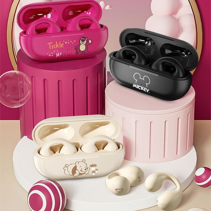 Disney h10 bone conduction bluetooth không dây 5.3 tai nghe strawberry bear lotso winnie the pooh mickey minnie mouse daisy ear clip hifi chất lượng âm thanh tai nghe giảm tiếng ồn