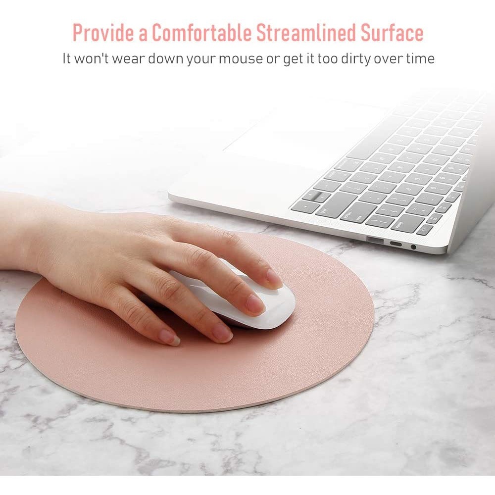 Tấm Lót Chuột / Bàn Phím Máy Tính Hình Tròn Bằng Da pu Màu Trơn Chống Trượt / Thấm Nước Tiện Dụng