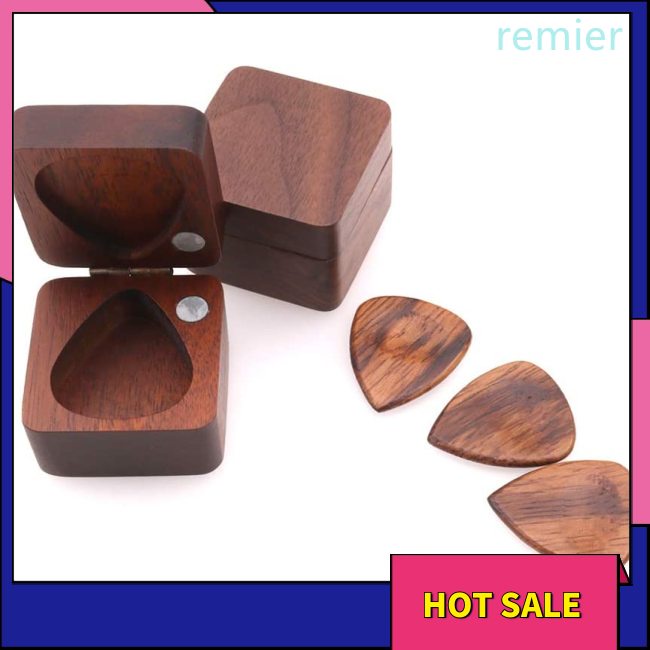 Re solid wood guitar pick box black walnut case holder organizer for guitarist musician gift 3 picks