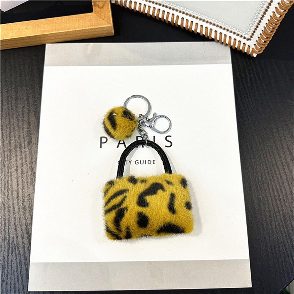Hình dạng túi xách dễ thương fluffy keychain sáng tạo leopard plush ball keyrings cho phụ nữ người giữ chìa khóa ô tô phụ kiện quà tặng bạn bè