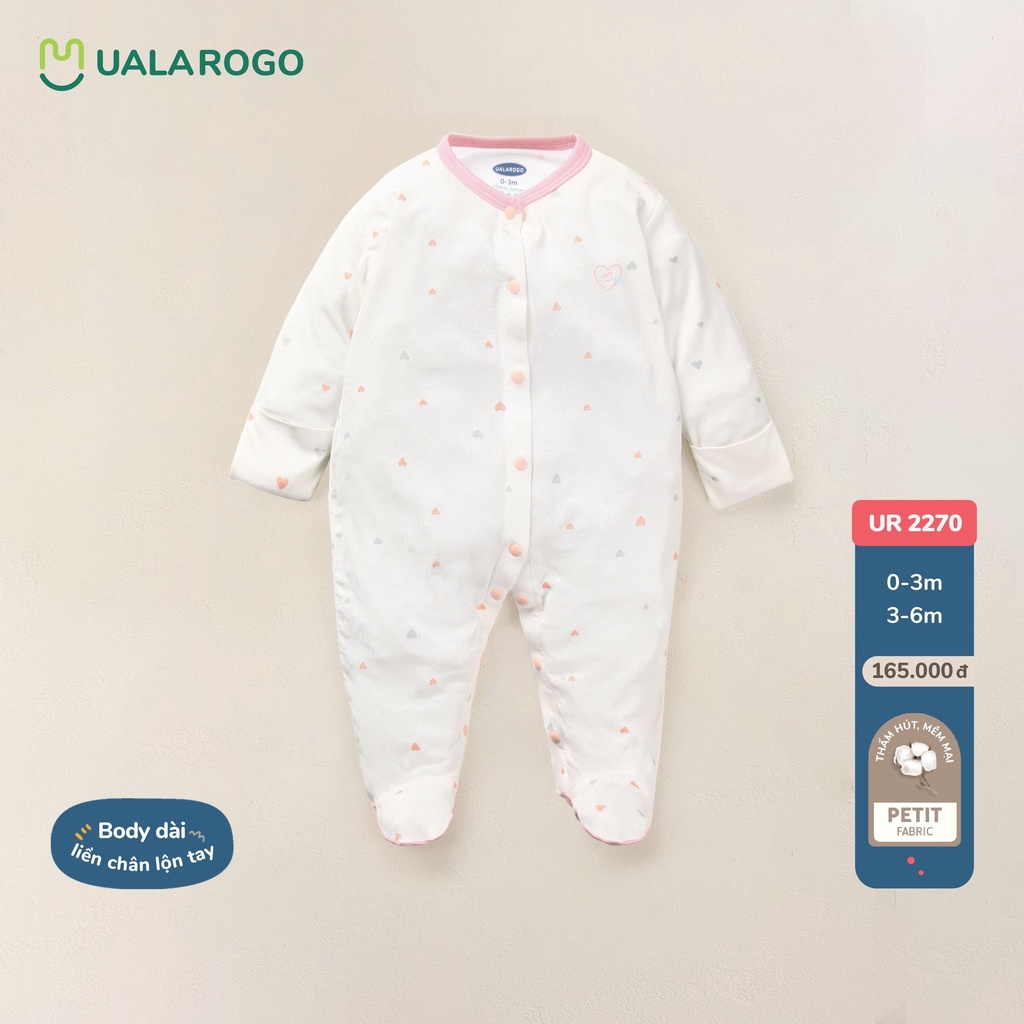 Bodysuit sơ sinh cho bé Ualarogo 0-6 tháng vải Petit liền chân lộn tay thoáng mát co giãn thấm hút mềm mại 2270