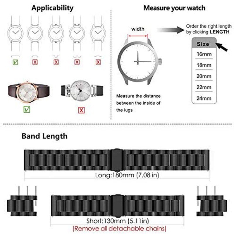 Cnagain 18mm 20mm 22mm 24mm dây đeo đồng hồ thông minh cho samsung galaxy watch 5/3 40mm 44mm 45mm 42mm 46mm gear s3 active bracelet huawei watch gt3 gt2e dây đeo bằng thép không gỉ