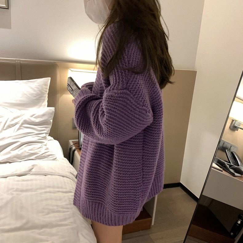 Áo Khoác Len Cardigan Dày Dáng Rộng Dài Vừa Phải Thời Trang Cho Nữ