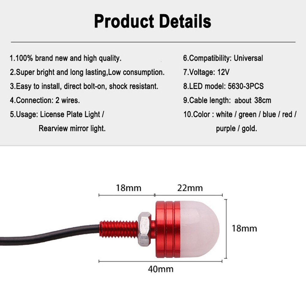 Nhóm đèn led 2pc dành cho xe máy lắp đặt biển số xe máy điện 38cm 12v