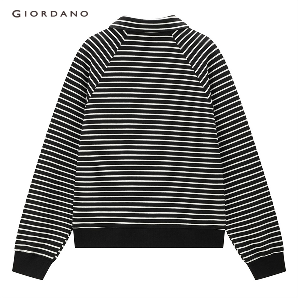 GIORDANO WOMEN Raglan sleeve half-zip stripe loose sweatshirt 18323009