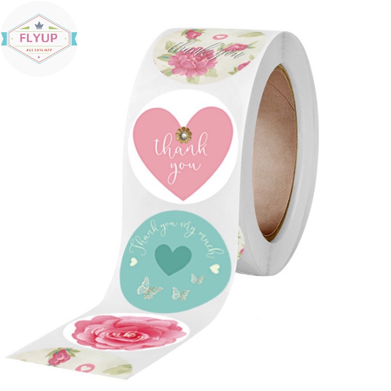 Flyup 500 cái / cuộn tròn hoa cảm ơn bạn dán scrapbooking cho con dấu nhãn dễ thương Vn