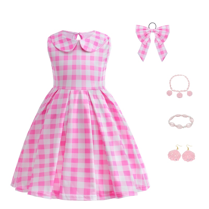 Đầm công chúa dự tiệc màu hồng Barbie cosplay Halloween làm quà tặng sinh nhật mùa hè 2023 cho bé gái 3-10 tuổi