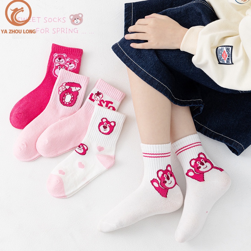 Vớ IQ ANGEL gấu dâu tây đàn hồi cao thoáng khí hợp thời trang cho học sinh