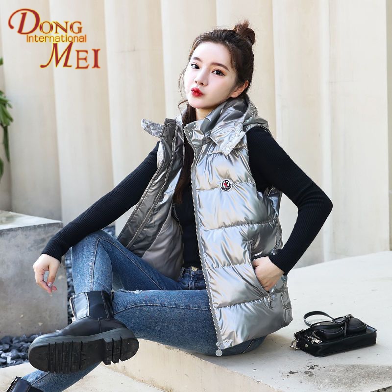 2023 mùa thu đông phong cách mới cặp đôi áo vest da sáng xuống áo vest cotton phụ nữ áo ghi lê ngắn mặc bên ngoài áo vest nam all-match