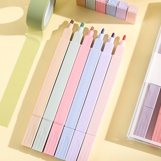 Morandi color eye protection double-head highlighter oblique head / round head hand account pen student key line marker pen văn phòng phẩm wj365