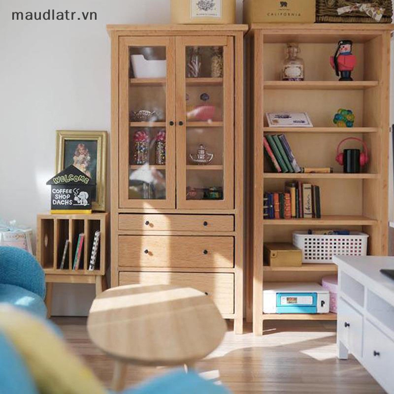 Mm 1:12 nhà búp bê tủ sách thu nhỏ giá đỡ nghiên cứu phụ kiện trang trí phòng khách vn
