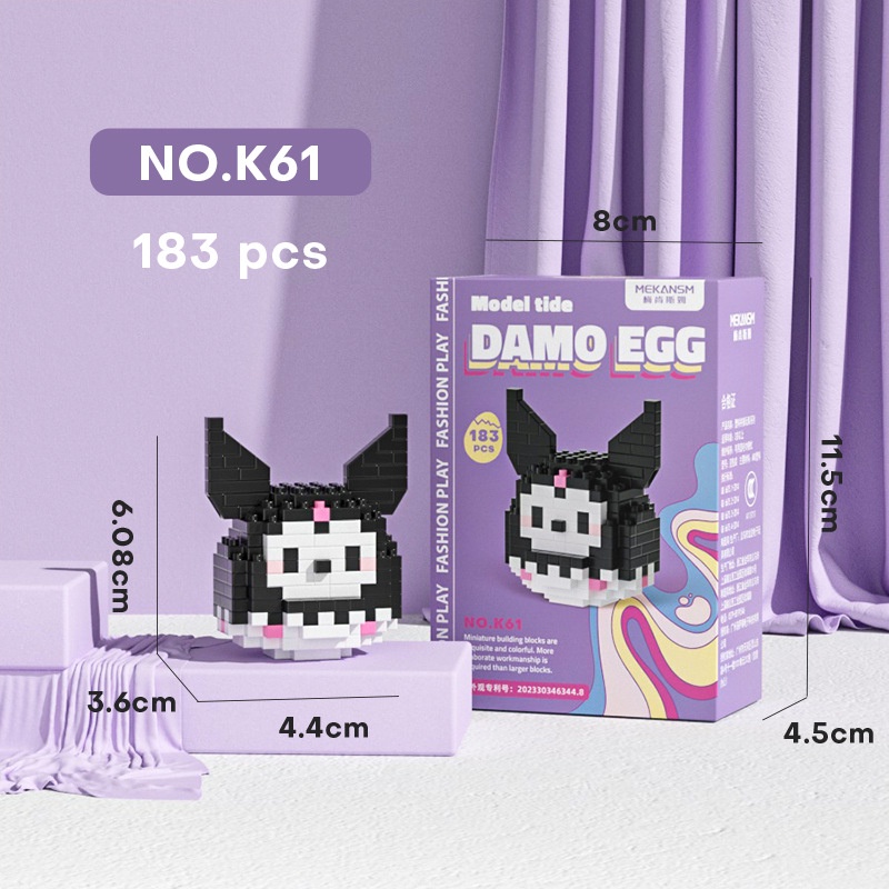 Kuromi sanrio đồ chơi bằng gạch lego gấu dâu búp bê hoạt hình hạt nhỏ khối xây dựng đồ chơi mô hình trang trí bàn