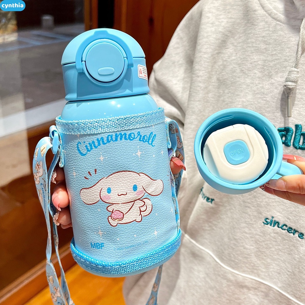 Bình nước thể thao hoạt hình đáng yêu Sanrio Anime Kuromi Melody Cinnamoroll Kt Pom Purin Anime Bomb Nắp ống hút Cốc uống nước trực tiếp có dây đeo cyn