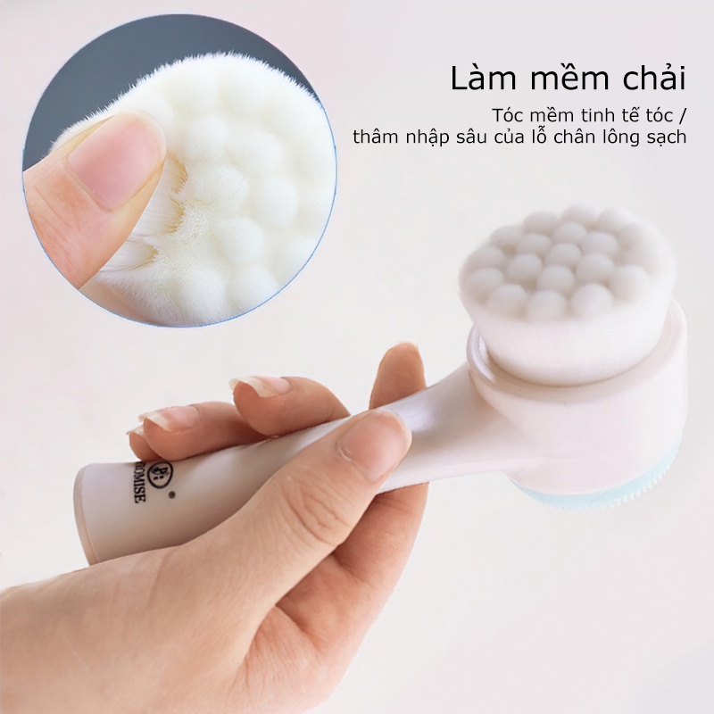 Cọ massage rửa mặt 2 đầu 3D silicon, Làm sạch da mặt nhạy cảm, Massage mặt nhẹ nhàng-MCKES