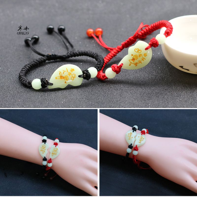 Cặp Vòng Tay Dây Thừng Mặt Đá Phát Sáng Hình Trái Tim Dành Cho Học Sinh Nam Nữ