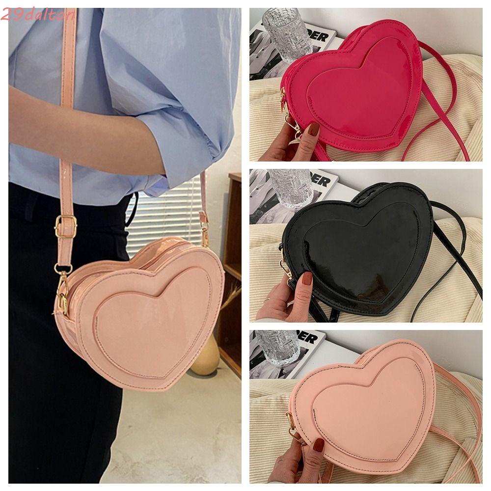 Túi xách hình trái tim dalton peach, trái tim tình yêu màu hồng, túi đeo chéo hợp thời trang có thể điều chỉnh dây đeo vai học sinh