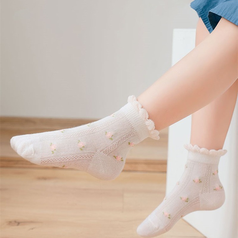 Set 5 Đôi Vớ cotton Xuân Hè In Họa Tiết Hoa Dễ Thương Cho Bé Gái