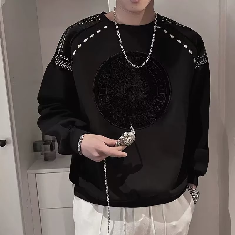 Áo sweater cổ tròn nam dáng rộng fashion cotton simple unisex phong cách Hồng Kông thời trang thu đông cho cặp đôi