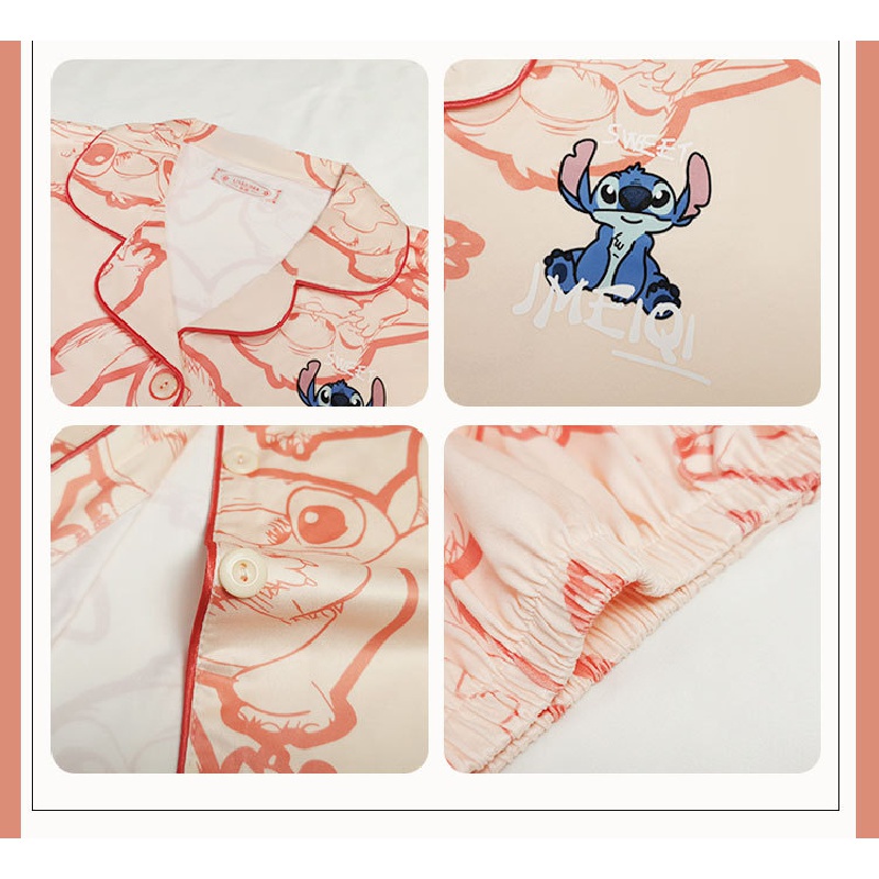 Bộ pijama đồ đôi Bộ đồ ngủ phi bóng dành cho cặp đôi Stitch cartoon couple pyjamas pure cotton short-sleeved high-end loungewear three-piece set