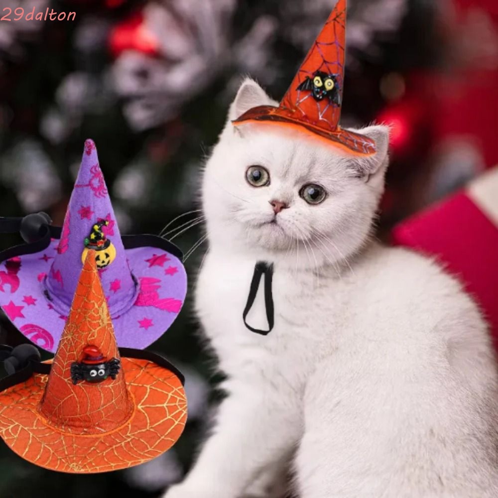 Mũ mạng nhện cho chó dalton, mũ phù thủy đàn hồi có thể điều chỉnh, trang trí halloween cho thú cưng phim hoạt hình mèo bí ngô mũ dơi bữa tiệc lễ hội ma