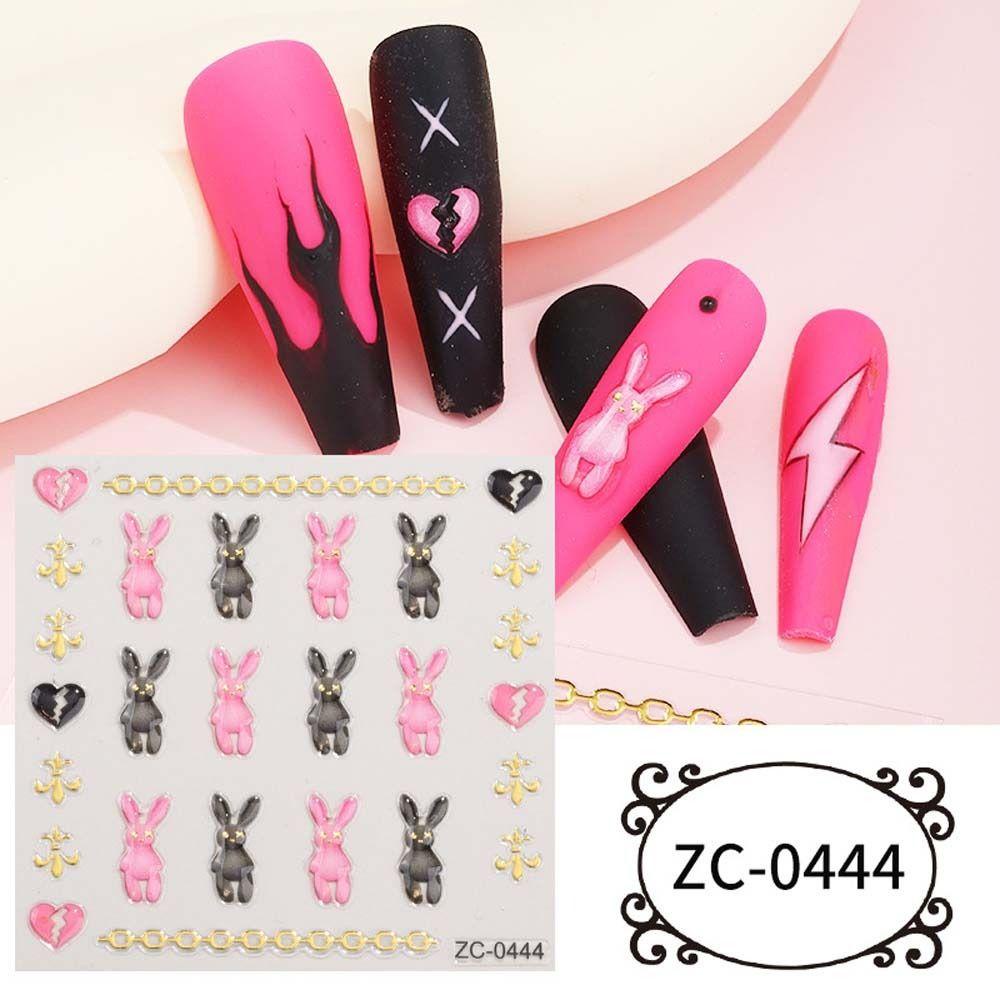 Miếng Dán Trang Trí Móng Tay Họa Tiết Hoạt Hình Thỏ / Trái Tim / Nơ Kiểu Hàn Quốc 5D