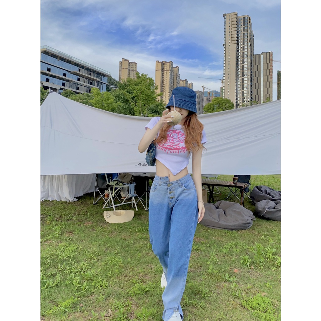 Ethelgirl Áo Croptop Tay Ngắn Dáng Ôm In Họa Tiết Phong Cách Cổ Điển Thời Trang Quyến Rũ Cho Nữ